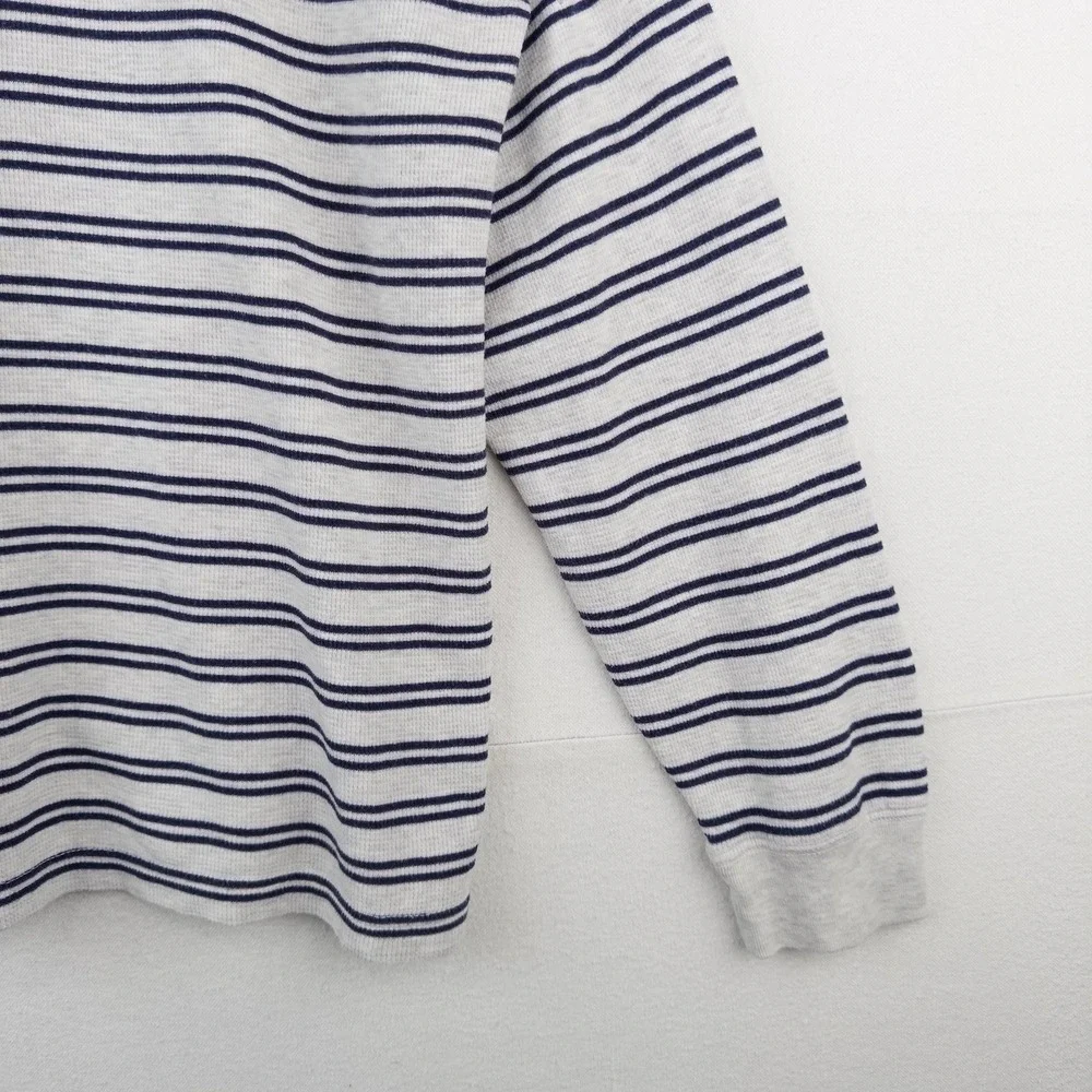 Chaps Ralph Lauren Men's XL Gray Blue Stripe Henley Shirt Long Sleeve *Pinhole